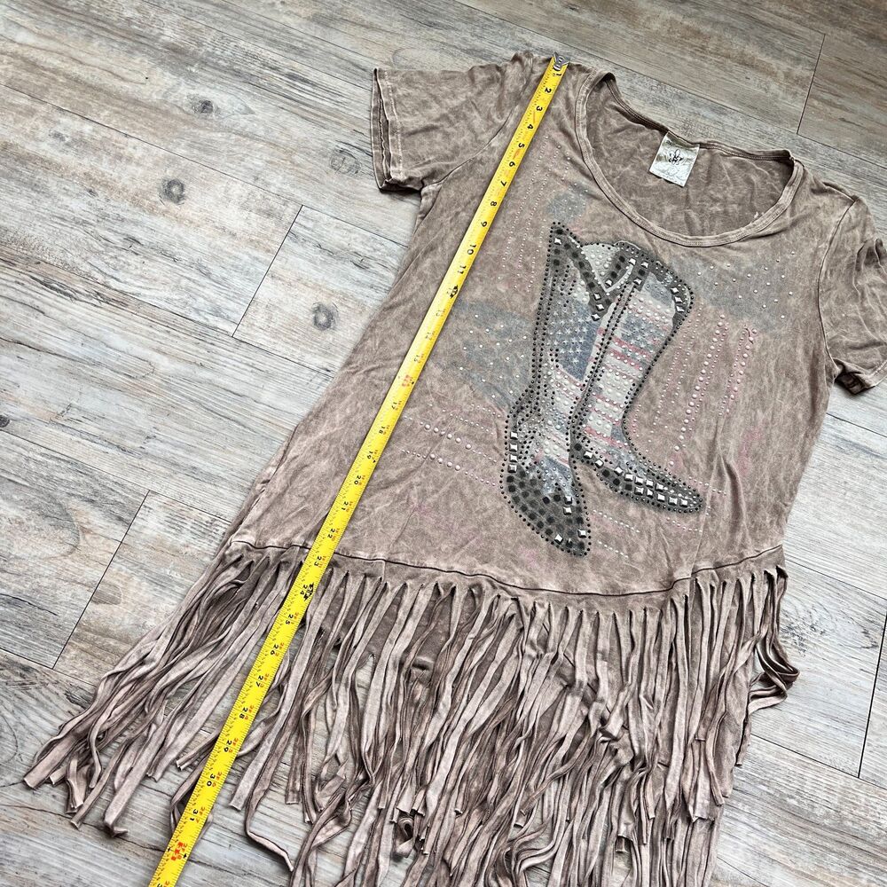 Vocal USA Cowboy Fringe Gem Top Western Rhinestone Boot Graphic Affliction M L - Picture 7 of 10
